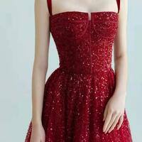 Charming Spaghetti Strap Wine Red Sequin Prom Dresses - Thumbnail 2
