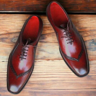 Handmade men's burgundy shoes ,leather lace up dress shoes