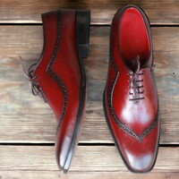 Handmade Men's Burgundy Shoes ,Leather Lace Up Dress Shoes - Thumbnail 2