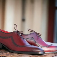 Handmade Men's Burgundy Shoes ,Leather Lace Up Dress Shoes - Thumbnail 3