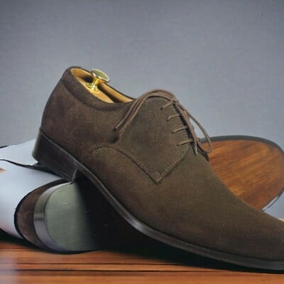Handmade men's chocolate brown suede shoes ,lace up dress shoes