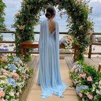 Charming A Line V Neck Light Blue Long Wedding Guest Dress with Beading,1766 - Thumbnail 1