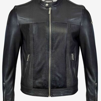 Men’s zipper leather jacket genuine real lambskin leather jacket - Thumbnail 2