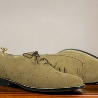 Men's Handmade Beige Wing Tip Shoes ,Lace Up Suede Shoes - Thumbnail 2
