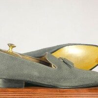 Handmade Men's Gray Suede Loafer Shoes ,Designer Dress Tassel Shoes - Thumbnail 2