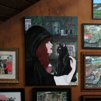 Black Cat Love, Original Acrylic Painting By N.E.Thompson, Artwork Size 18x24 Inches - Thumbnail 2