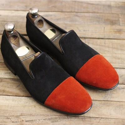 Handmade men's two tone suede loafer shoes, men shoes, fashion shoes, wedding sh