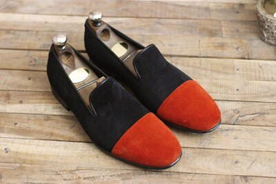 Handmade Men's Two Tone Suede Loafer shoes, Men Shoes, Fashion Shoes, Wedding Sh