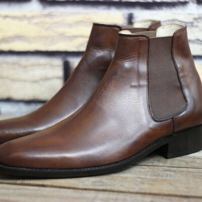 Handmade leather brown chelsea boot, men ankle chelsea boot