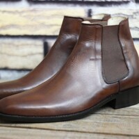 Handmade Leather Brown Chelsea boot, Men Ankle Chelsea boot - Thumbnail 1