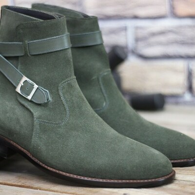 Handmade leather green jodhpurs ankle high boot, men stylish long boot
