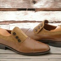 Handmade Men's Brown Leather and Suede Shoes ,Button  Cap Toe Formal Shoes - Thumbnail 2