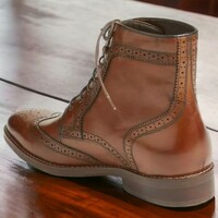 Handmade Men's Brown Leather Boot ,Wing Tip Brogue Toe Lace Up Ankle High Boot - Thumbnail 2