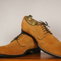 Handmade Men's Tan Wing Tip Lace Up Shoes ,Stylish Suede Shoes - Thumbnail 2