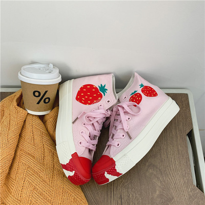 Pink Strawberry High Top Canvas Sneakers