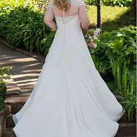 Chiffon V-neck Neckline A-line Plus Size Wedding Dresses With Beaded Embroidery Ruched Bridal Dress Illusion Back Bridal Dresses - Thumbnail 3