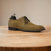 Handmade Beige Suede Split Toe Lace Up Dress Shoes For Men's - Thumbnail 2