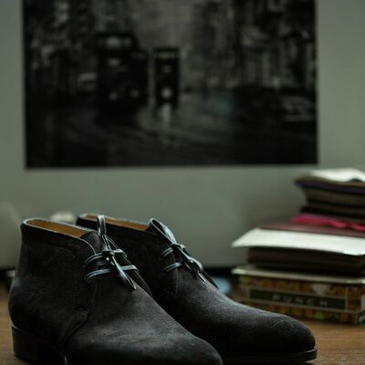 Black formal chukka handmade lace up boot - Thumbnail 1