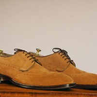 Handmade Men's Tan Wing Tip Lace Up Shoes ,Stylish Suede Shoes - Thumbnail 1