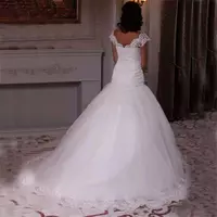 Elegant V-neck Mermaid Wedding Dresses Long New Sexy Ivory Applique Lace and Tulle Bridal Gowns - Thumbnail 1