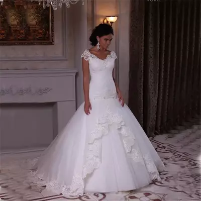 Elegant v-neck mermaid wedding dresses long new sexy ivory applique lace and tulle bridal gowns