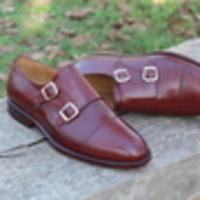 Crafted Leather Burgundy Double Monk Strap Dress Shoes - Thumbnail 3
