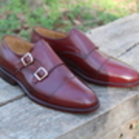 Crafted Leather Burgundy Double Monk Strap Dress Shoes - Thumbnail 4