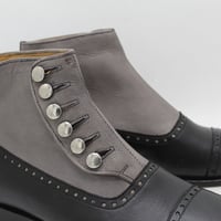 Crafted Leather Handmade Dress Shoes Black Gray Leather Button Ankle High Boot - Thumbnail 6