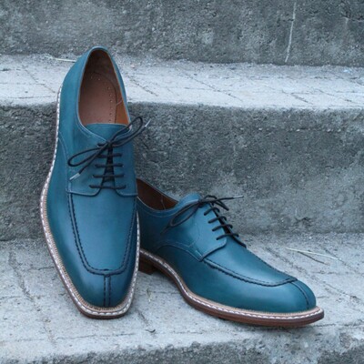 Crafted leather dreamed patina and style custom blue oxford lace up dress shoes - Thumbnail 4