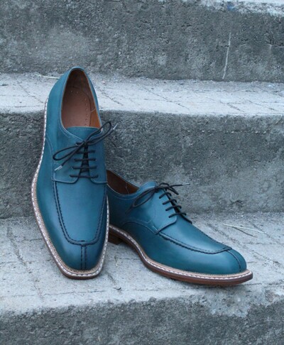 Crafted Leather Dreamed Patina and style Custom Blue Oxford Lace up Dress Shoes