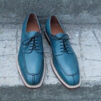 Crafted Leather Dreamed Patina and style Custom Blue Oxford Lace up Dress Shoes - Thumbnail 2