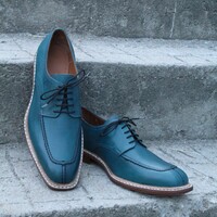 Crafted Leather Dreamed Patina and style Custom Blue Oxford Lace up Dress Shoes - Thumbnail 3