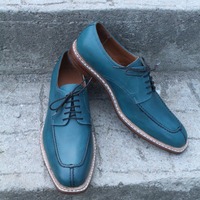 Crafted Leather Dreamed Patina and style Custom Blue Oxford Lace up Dress Shoes - Thumbnail 6