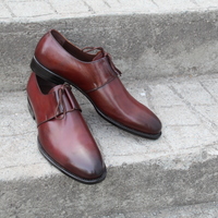 Crafted Leather Handmade Brown Patina Leather Men Oxford Lace up Dress Shoes - Thumbnail 4