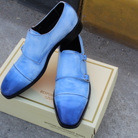 Crafted Leather Classic Blue Leather Double Monk Strap Dress Shoes - Thumbnail 4