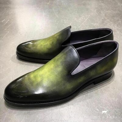 Handmade attractive Olive colour leather formal Loafers