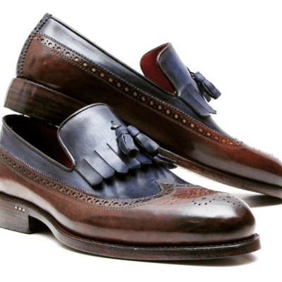 Men's new classic dark brown and navy leather loafers with tassels style, luxury loafers