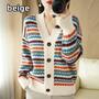 Retro striped knitted cardigan sweater-2