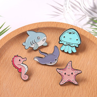 5pcs marine life series brooch shark jellyfish seahorse brooch - Thumbnail 1