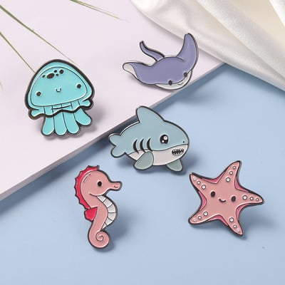 5pcs marine life series brooch shark jellyfish seahorse brooch