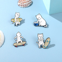 4pcs black white sporty cat brooch cute badge cartoon brooch - Thumbnail 3