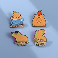 4pcs Be capy brooch cute badge cartoon capybara brooch - Thumbnail 3