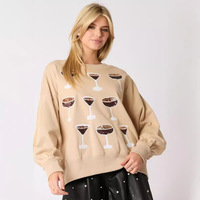 Multiple wine glass sequins loose casual sweatshirt - Thumbnail 1