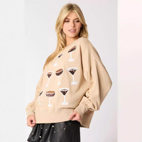 Multiple wine glass sequins loose casual sweatshirt - Thumbnail 2
