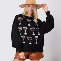 Multiple wine glass sequins loose casual sweatshirt - Thumbnail 4