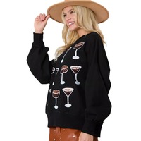 Multiple wine glass sequins loose casual sweatshirt - Thumbnail 5