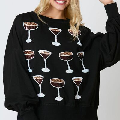 Multiple wine glass sequins loose casual sweatshirt
