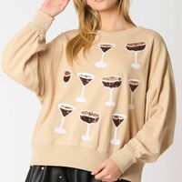 Multiple wine glass sequins loose casual sweatshirt - Thumbnail 3