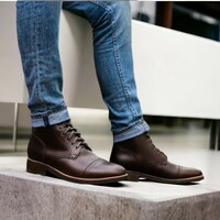 Handmade Men's brown Leather Boot ,Lace Up Ankle High Cap Toe Boot  - Thumbnail 1