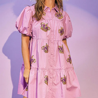 New crown sequined puff sleeve sweet style dress - Thumbnail 1